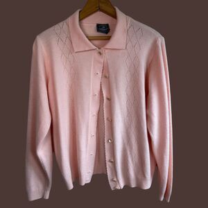 Vintage 1970s 1980s Designers Originals Collared Argyle Pattern Cardigan